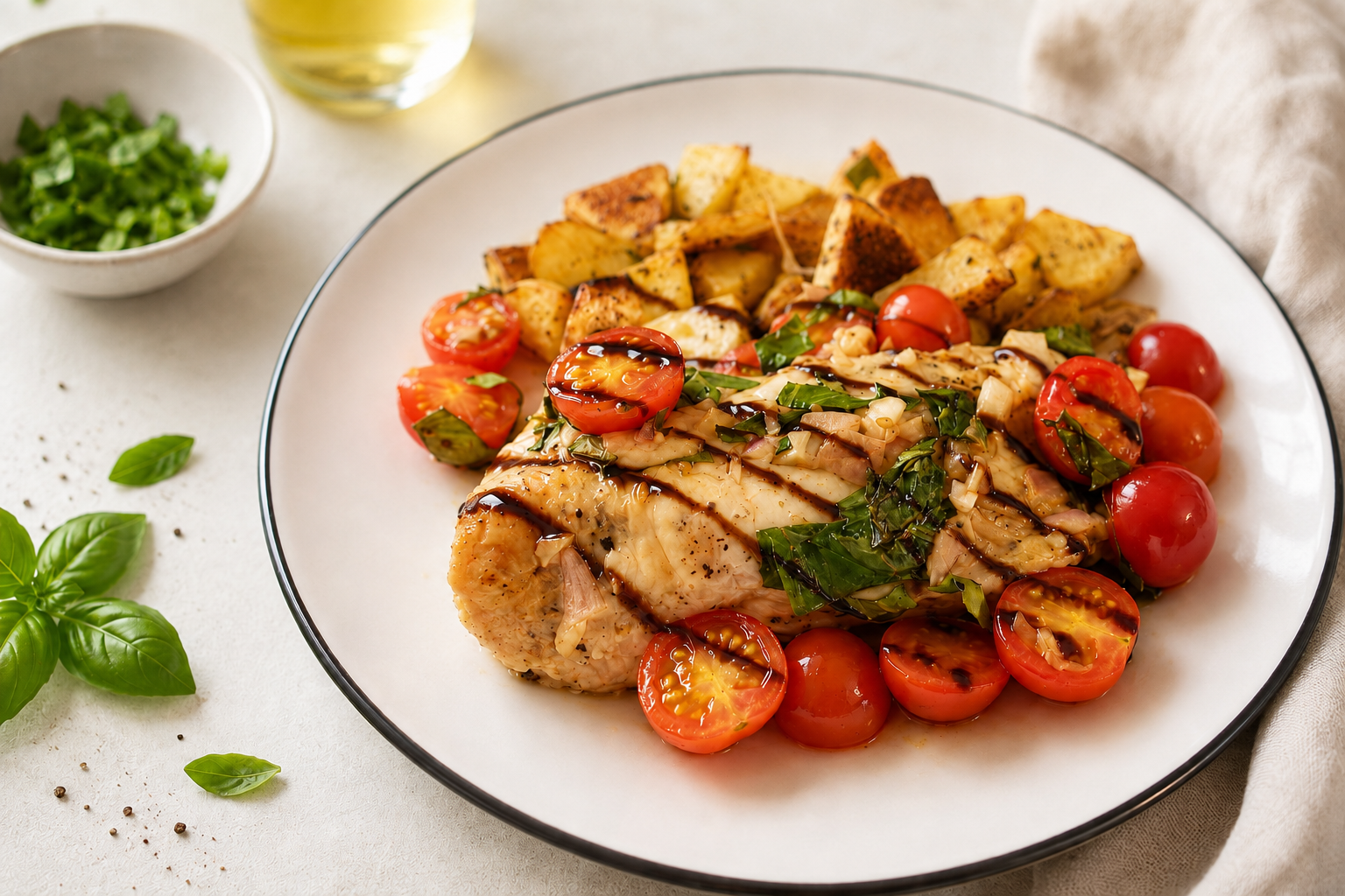 Baked Bruschetta Chicken with Balsamic Glaze